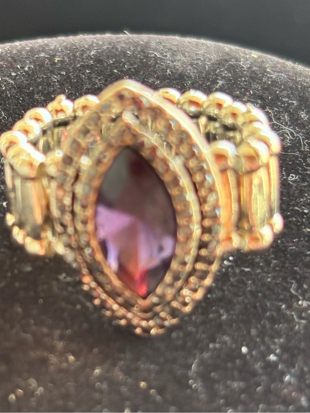 Gold-Tone Women's Ring with Marquise Purple Stone and Pave Accents